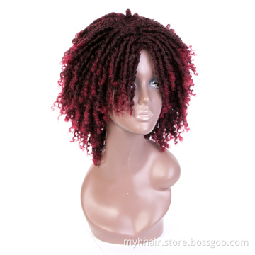 Synthetic Short Afro Wig High Temperature Fiber cosplay Ombre color Faux Locs Curly Hair Wig Black Burgundy Brown